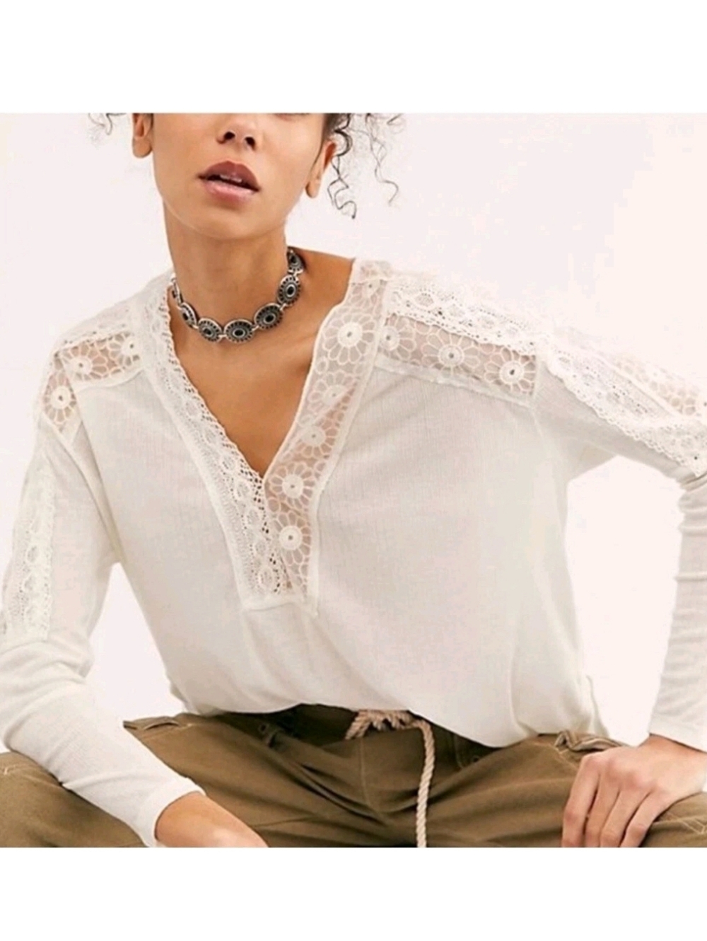 Free People Lace-Trim White Women’s Top Sz XS